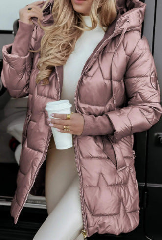 Temperance fitted mid length quilted coat with hood – image 7