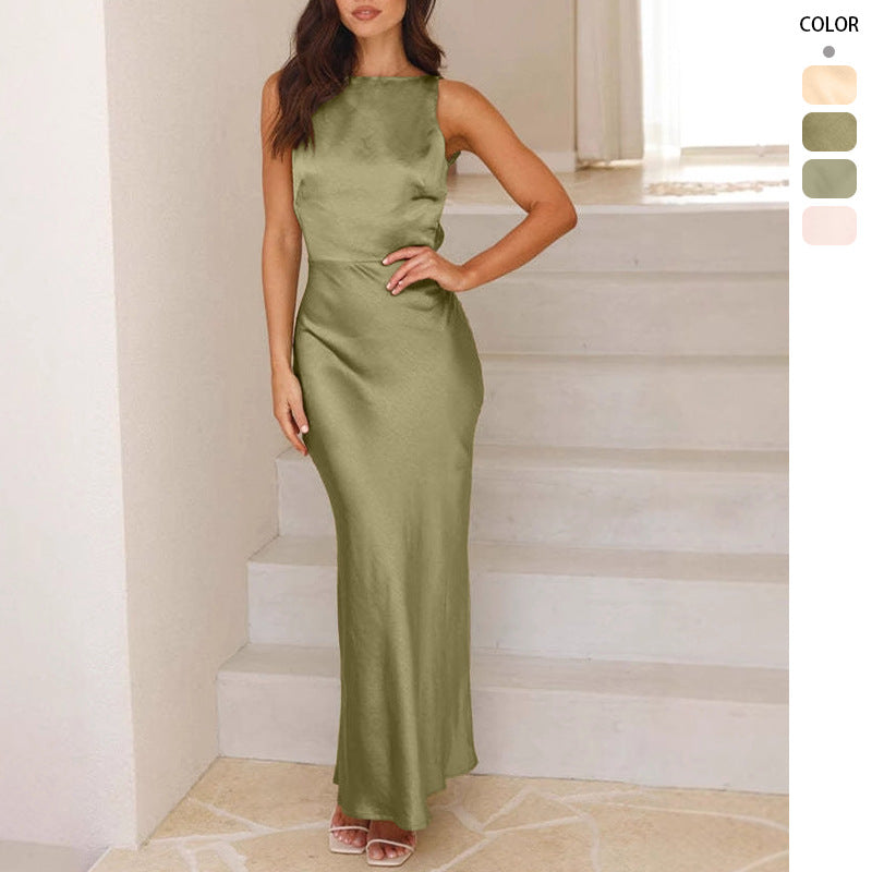 Pamela fitted satin maxi dress with high slit