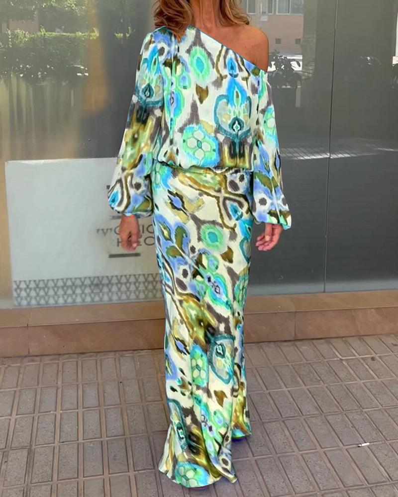 Aveline one shoulder satin maxi dress with bell sleeves – image 9