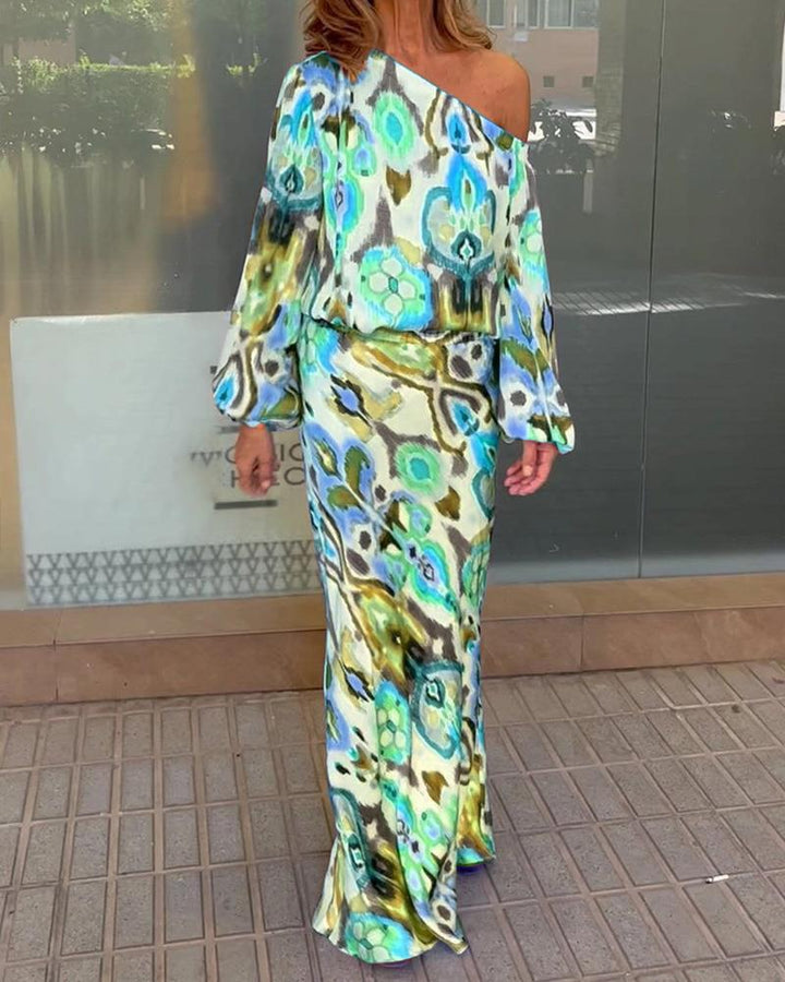 Aveline one shoulder satin maxi dress with bell sleeves – image 9