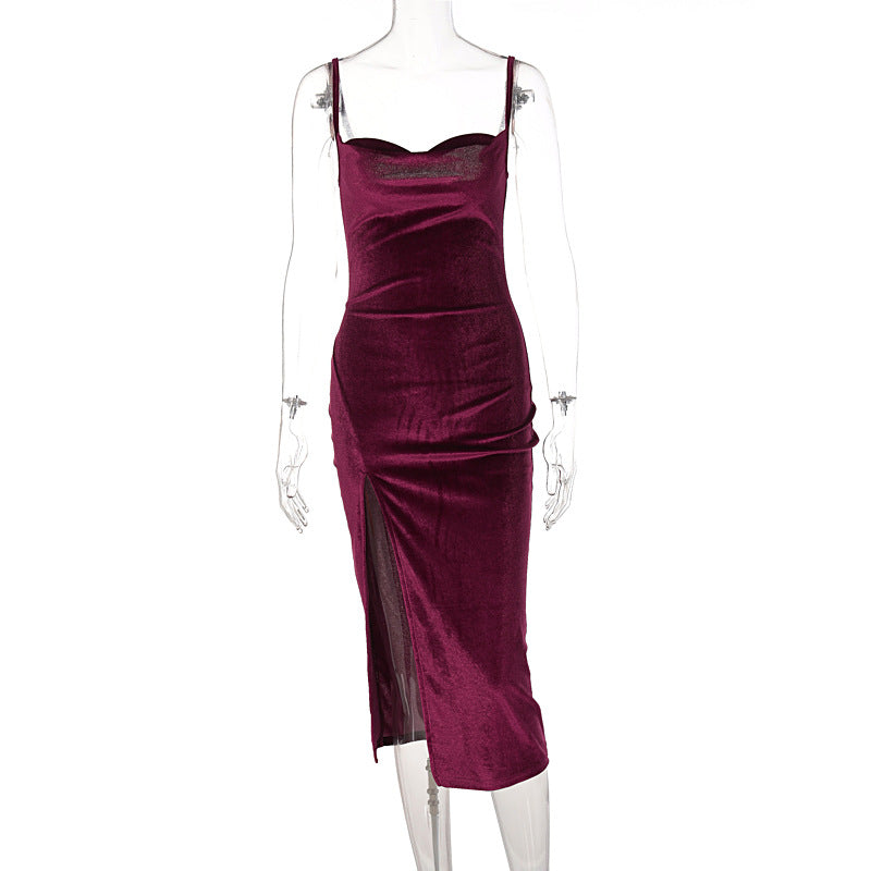 Sabine draped satin midi dress with side slit – image 7