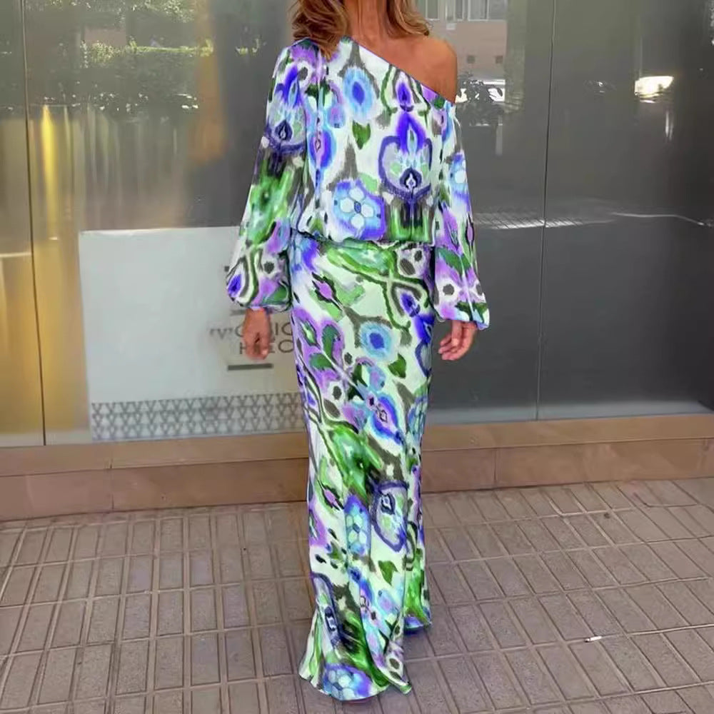 Aveline one shoulder satin maxi dress with bell sleeves – image 3