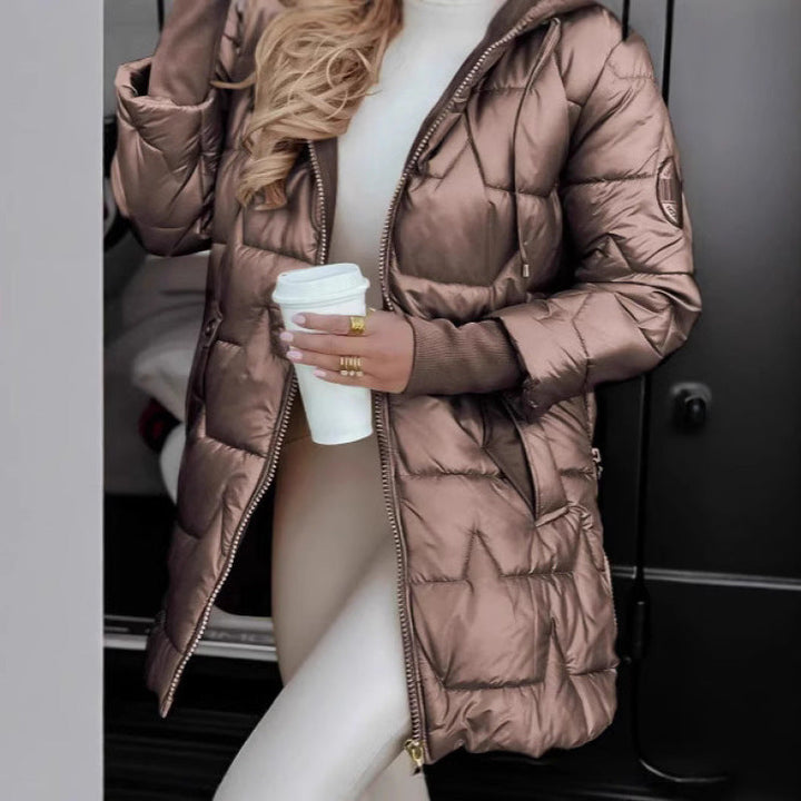 Temperance fitted mid length quilted coat with hood – image 4