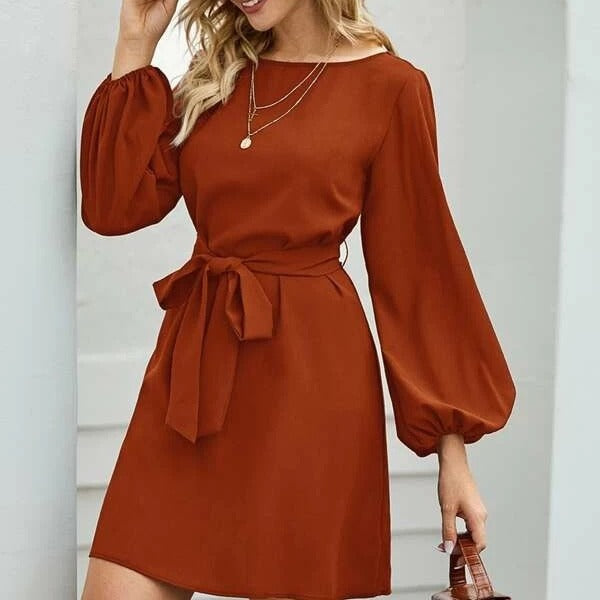 Eira balloon sleeve belted shift dress