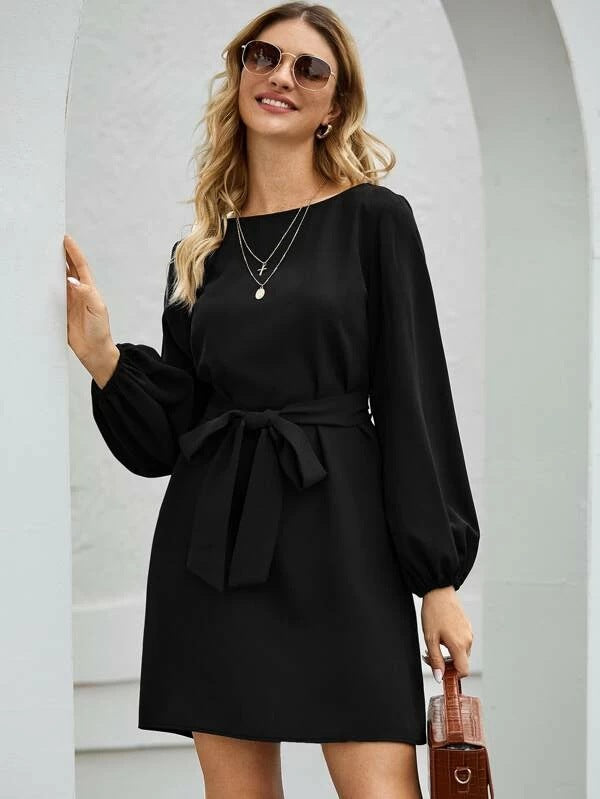 Eira balloon sleeve belted shift dress – image 7
