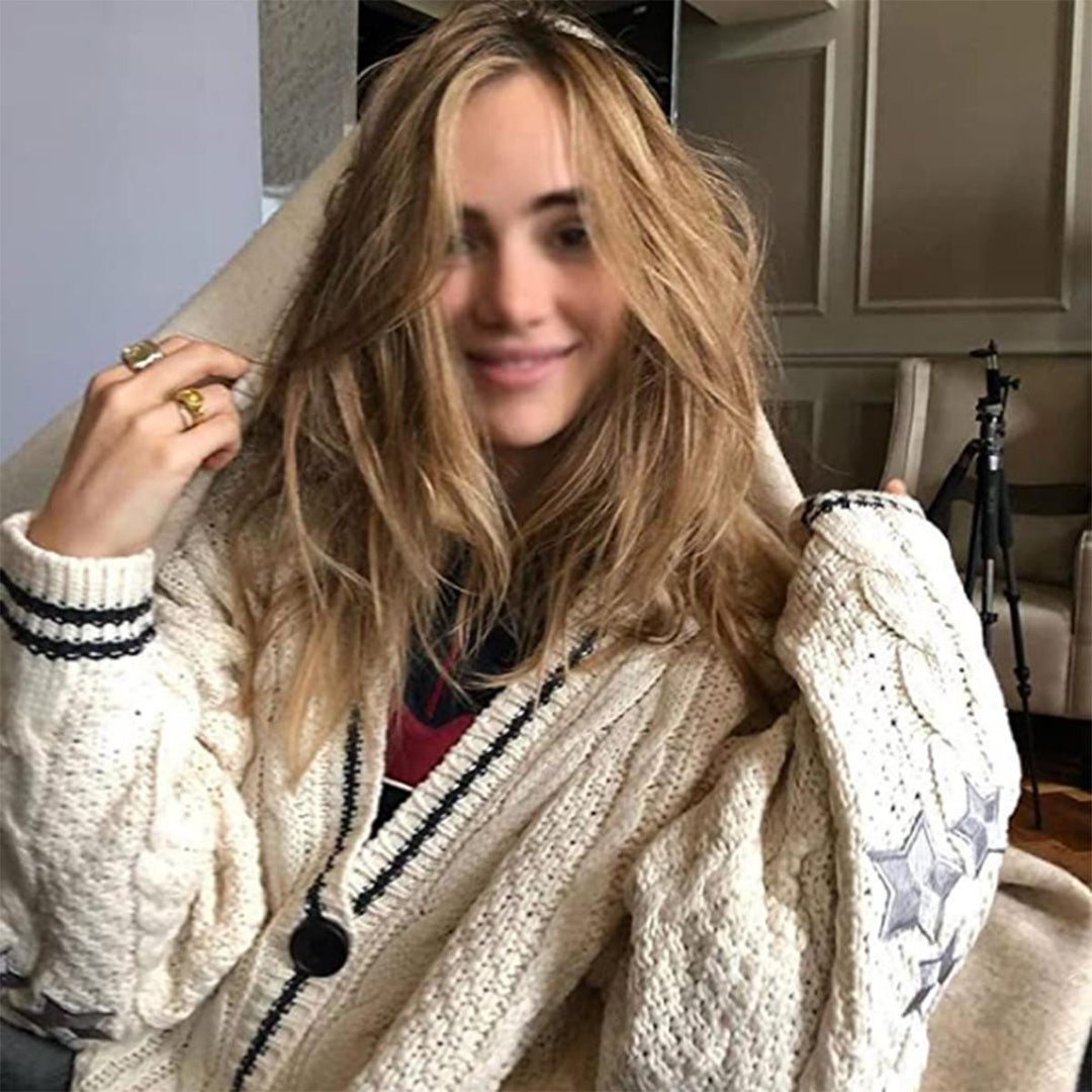 Constance oversized cable knit cardigan with stars – image 3