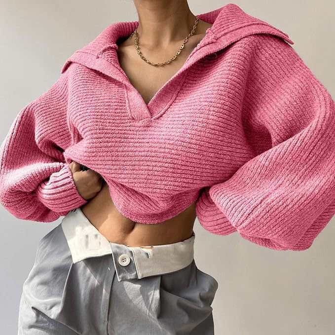 Anwen chunky knit wide collar V neck jumper – image 2