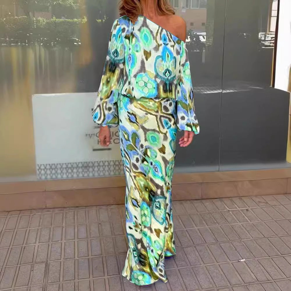 Aveline one shoulder satin maxi dress with bell sleeves – image 4
