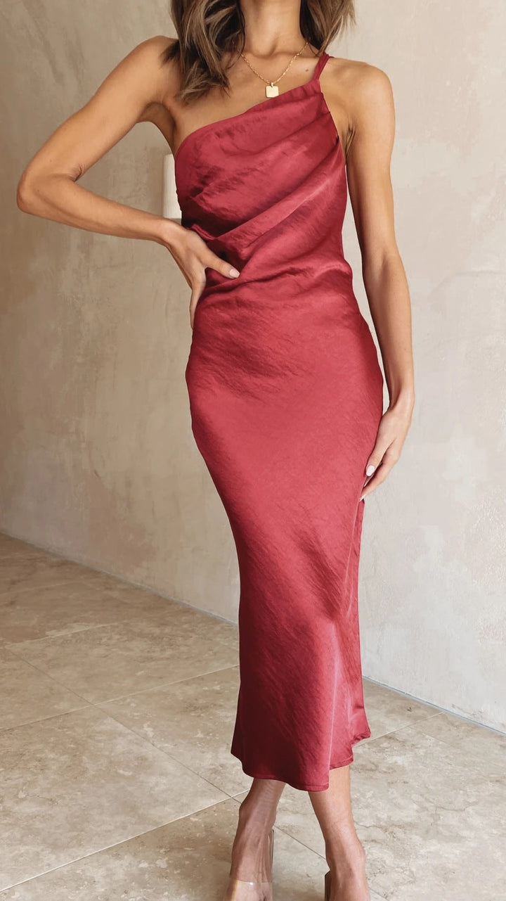 Violetta satin asymmetric midi dress – image 7