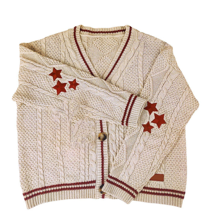 Constance oversized cable knit cardigan with stars – image 8