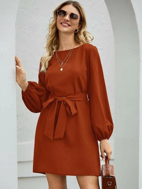 Eira balloon sleeve belted shift dress – image 9