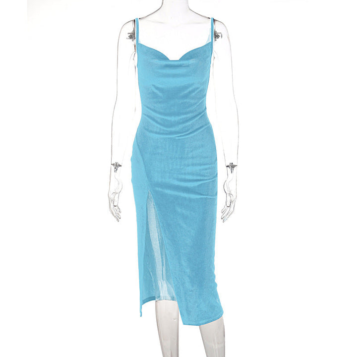 Sabine draped satin midi dress with side slit – image 9