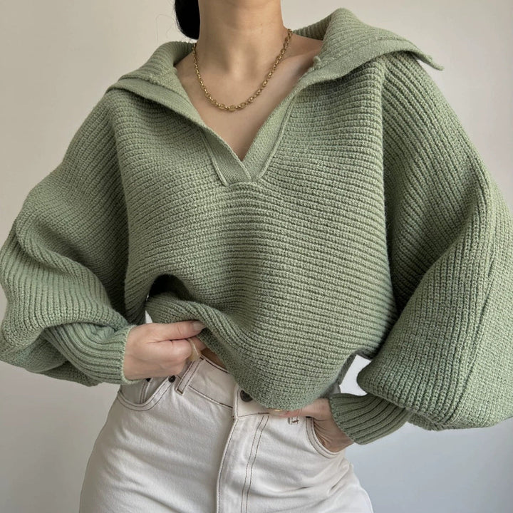 Anwen chunky knit wide collar V neck jumper – image 10