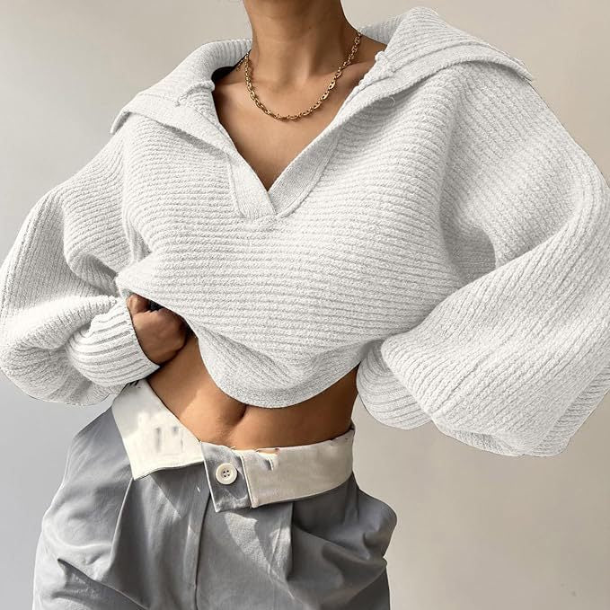 Anwen chunky knit wide collar V neck jumper – image 9