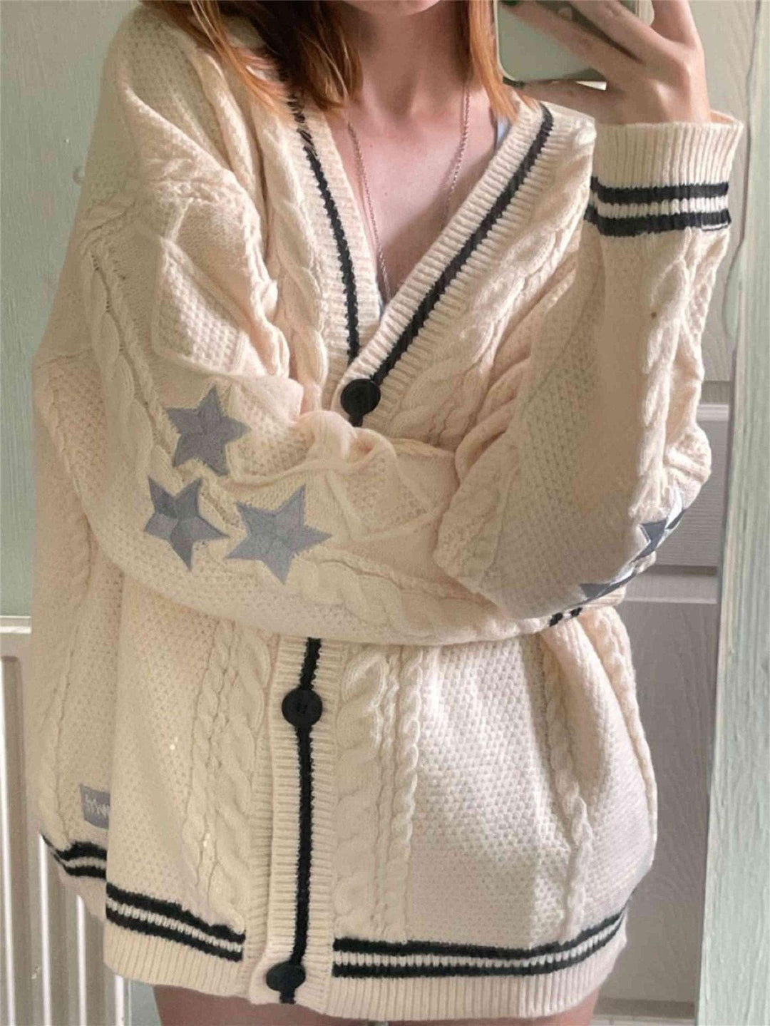 Constance oversized cable knit cardigan with stars – image 7