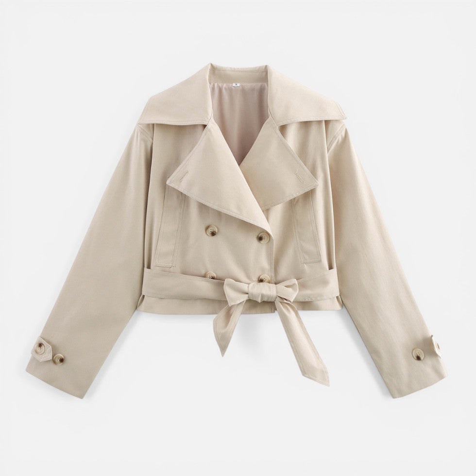 Enid short trench coat with bow belt – image 2