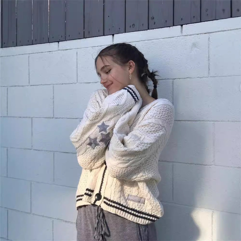 Cordelia oversized cable knit cardigan with contrast trim