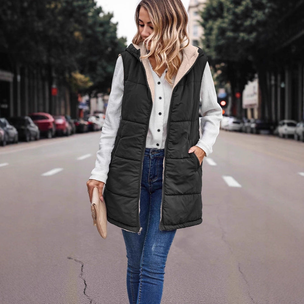Morven sherpa hood longline quilted gilet – image 2
