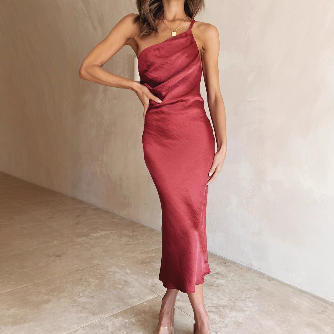 Violetta satin asymmetric midi dress – image 4
