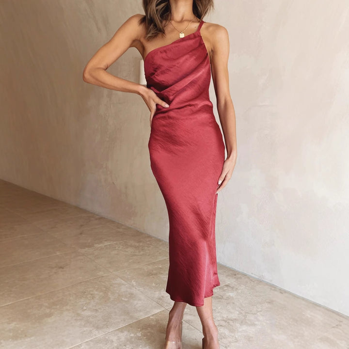 Violetta satin asymmetric midi dress – image 4