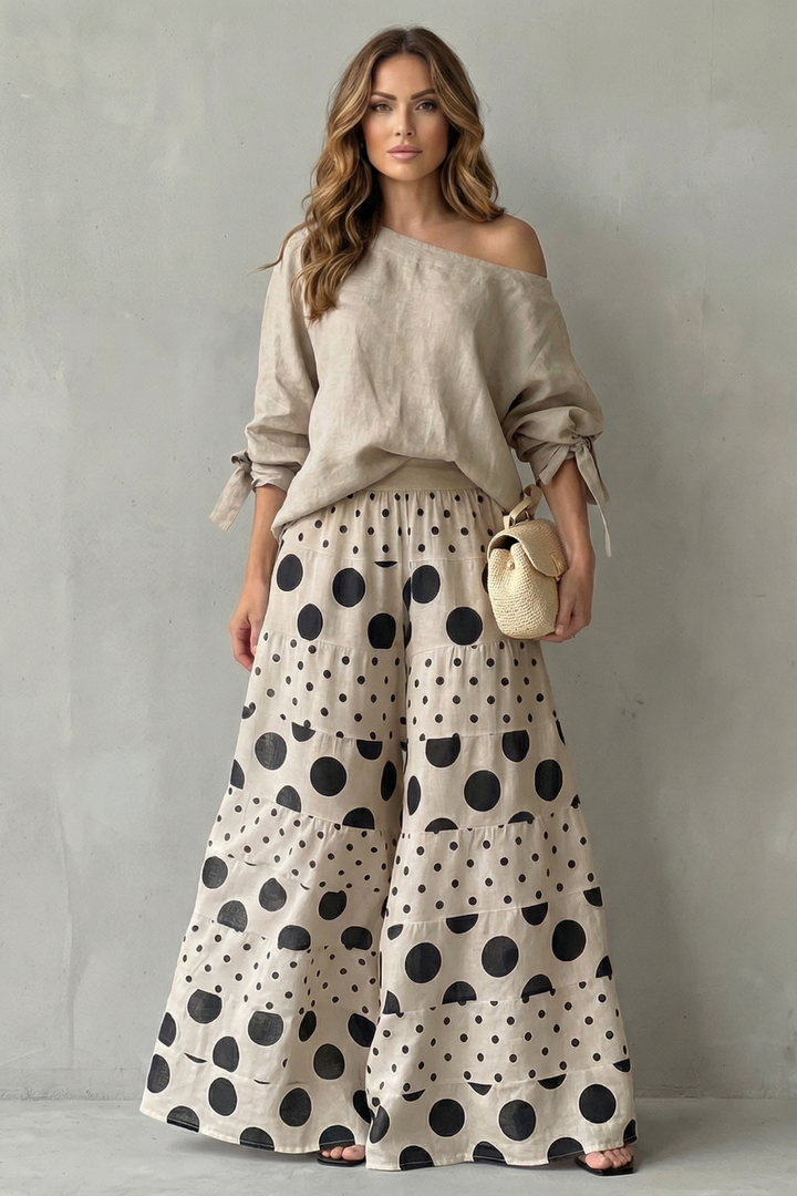 Lila polka dot off shoulder top and wide leg trouser set – image 8