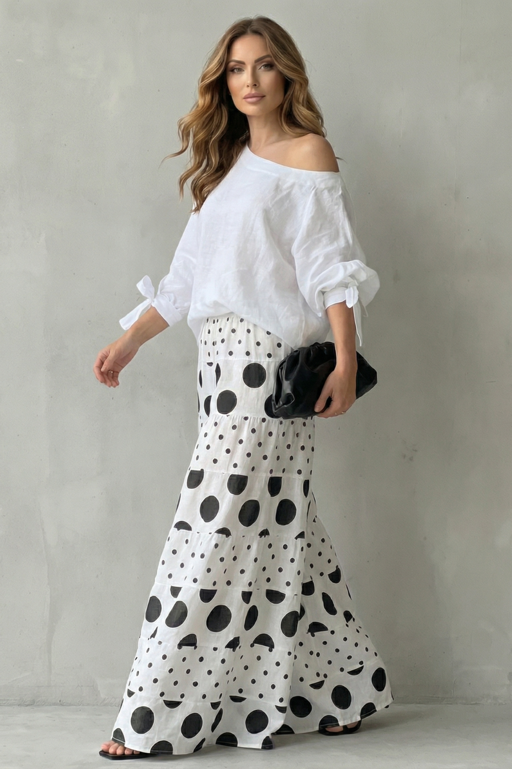 Lila polka dot off shoulder top and wide leg trouser set – image 3