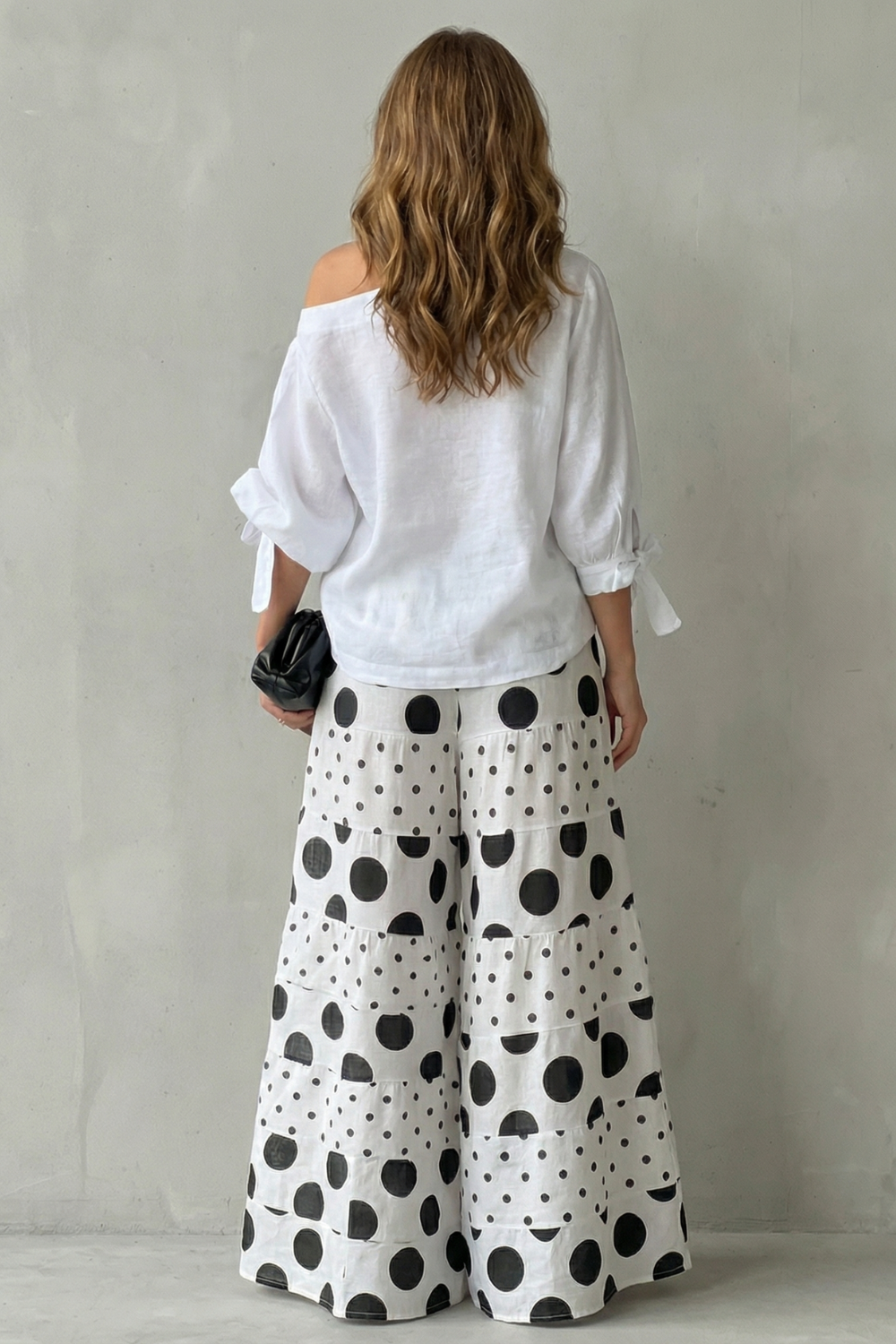 Lila polka dot off shoulder top and wide leg trouser set – image 4