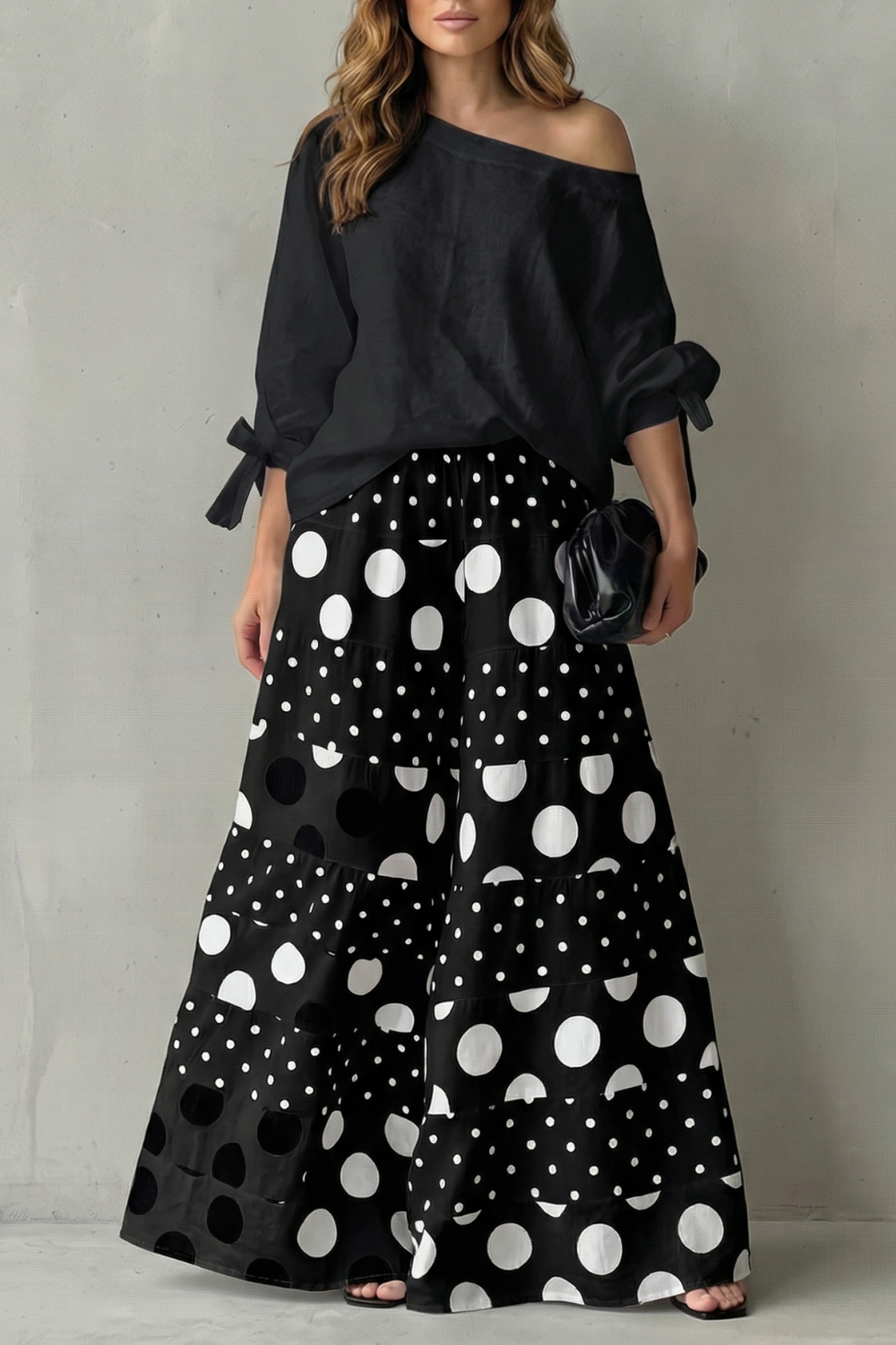 Lila polka dot off shoulder top and wide leg trouser set – image 5