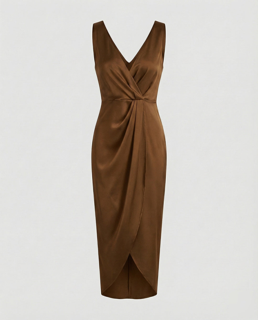Marisa satin wrap midi dress with side slit – image 7