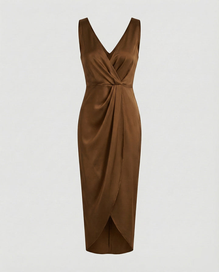 Marisa satin wrap midi dress with side slit – image 7