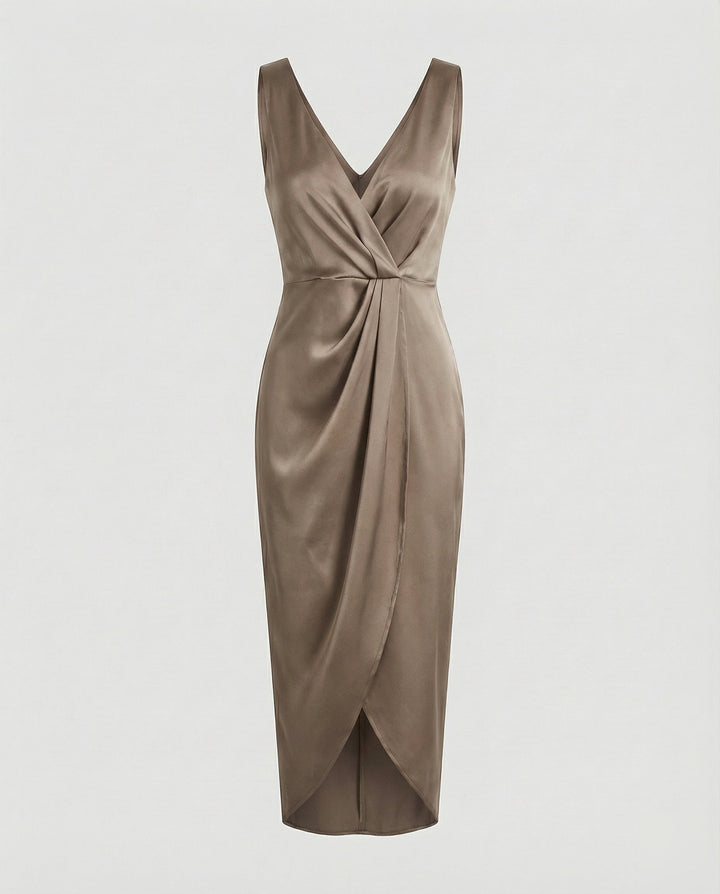 Marisa satin wrap midi dress with side slit – image 8