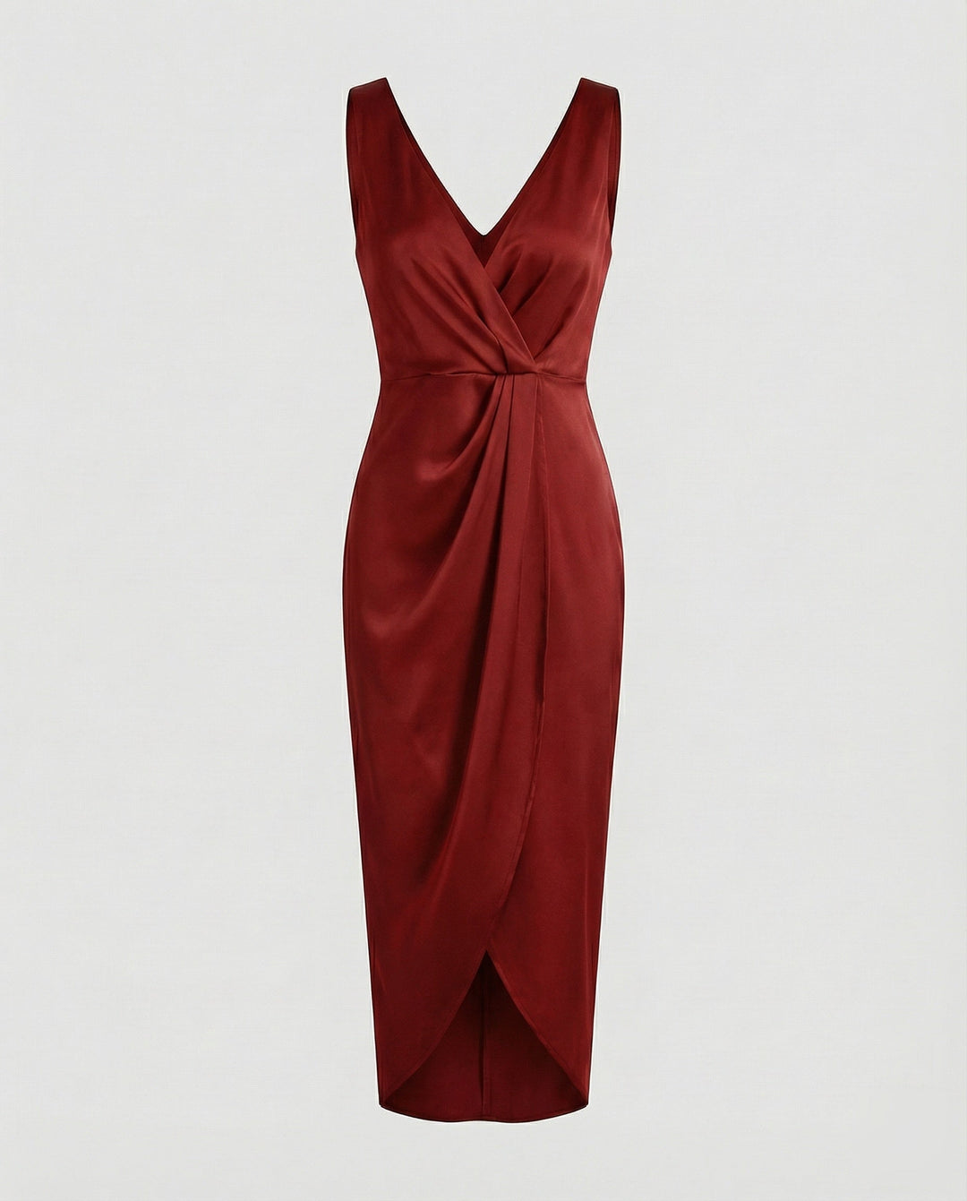 Marisa satin wrap midi dress with side slit – image 6