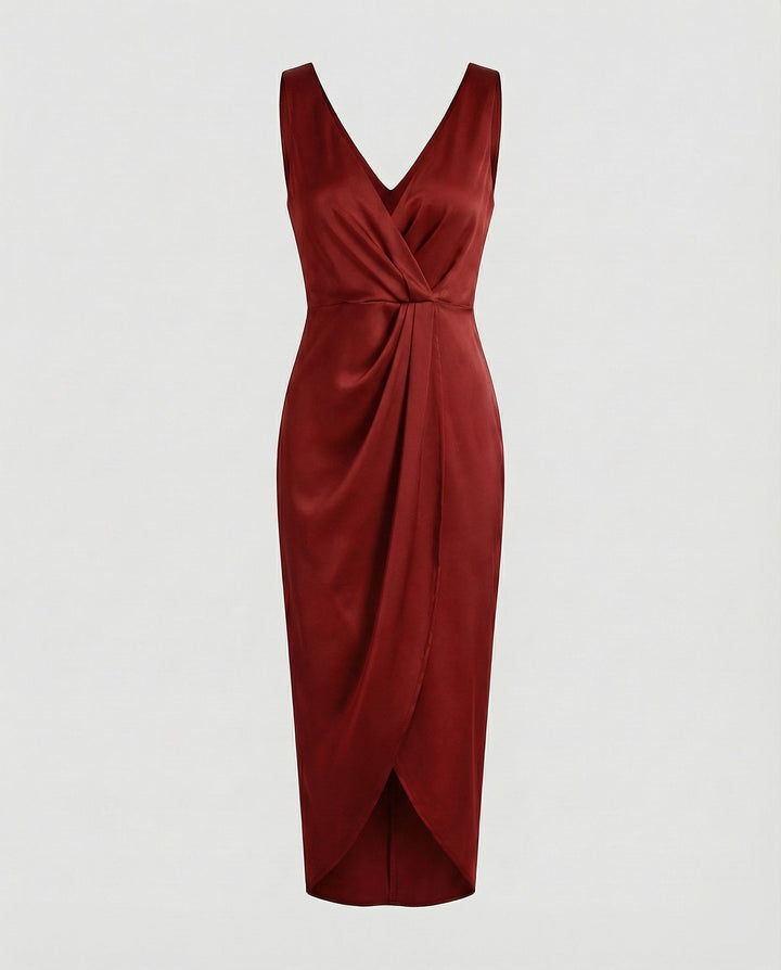 Marisa satin wrap midi dress with side slit – image 6
