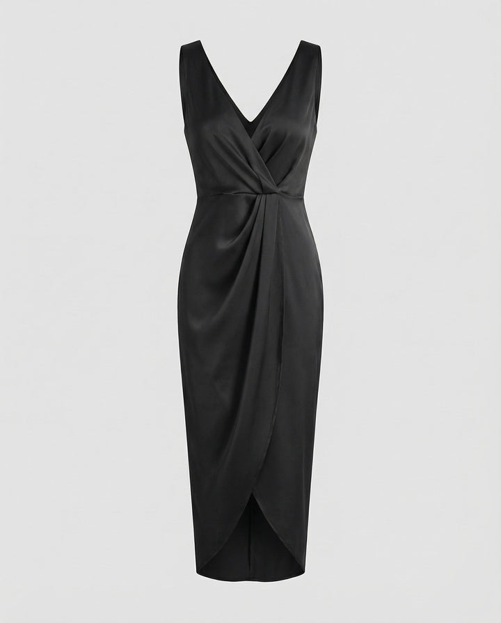 Marisa satin wrap midi dress with side slit – image 5