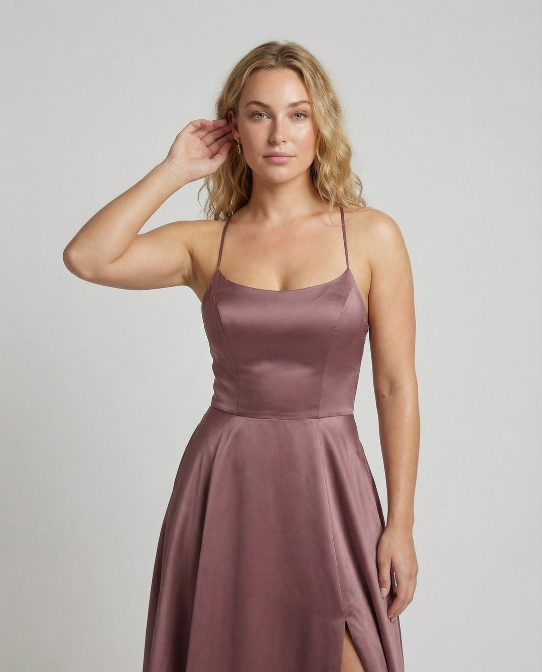 Oriel satin slip maxi dress with thigh slit – image 2