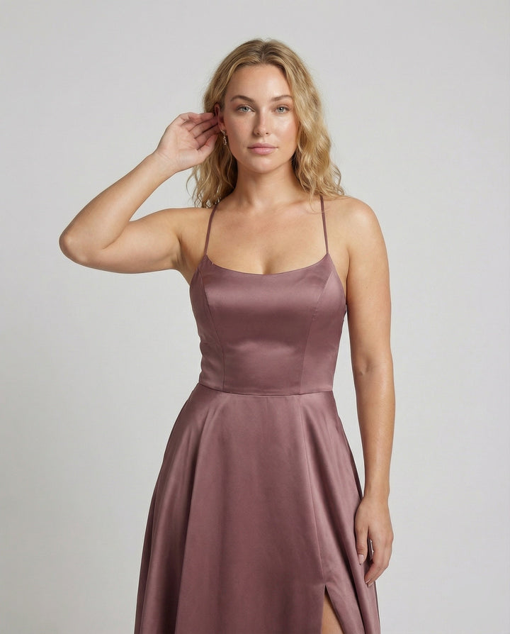Oriel satin slip maxi dress with thigh slit – image 2
