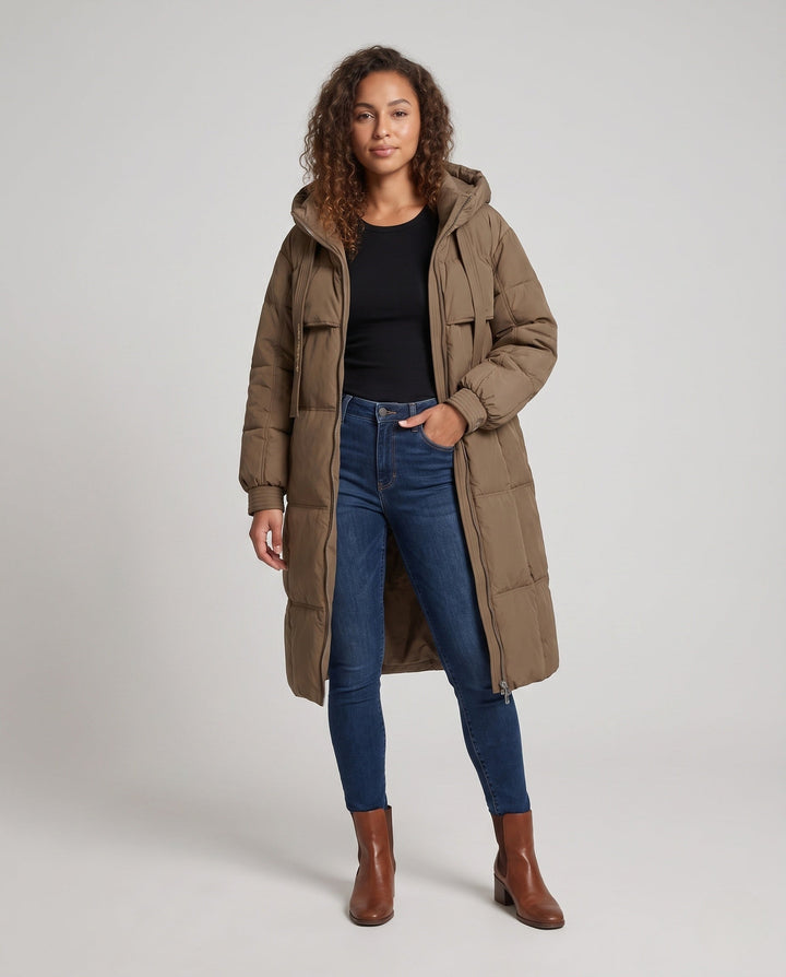 Morvoren extra long quilted coat with hood