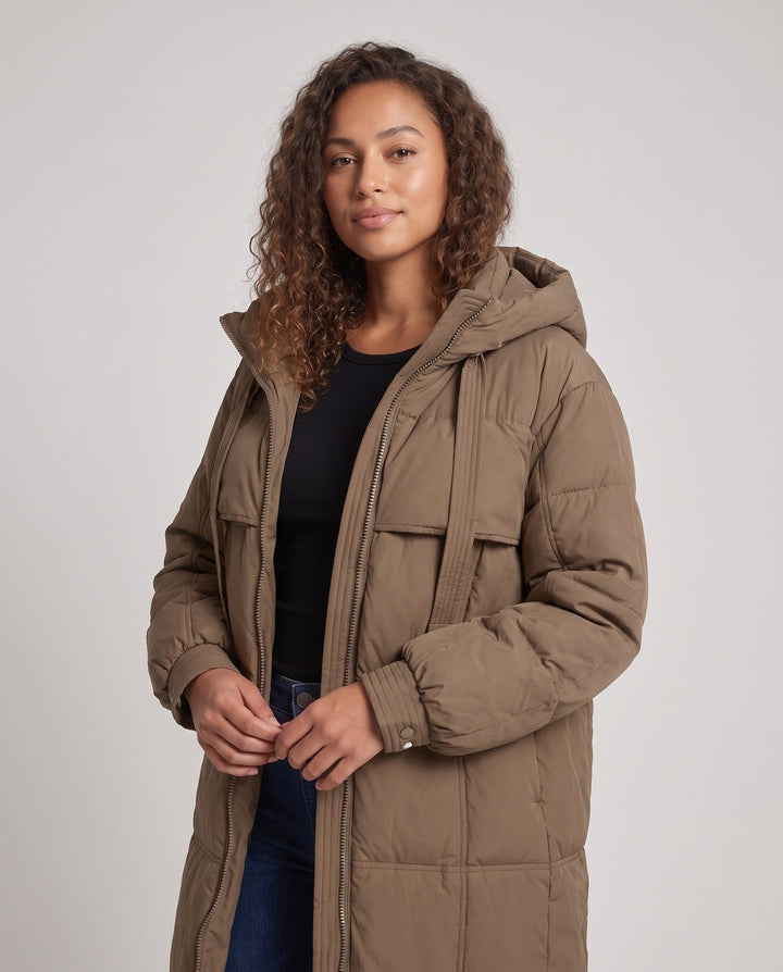 Morvoren extra long quilted coat with hood – image 2