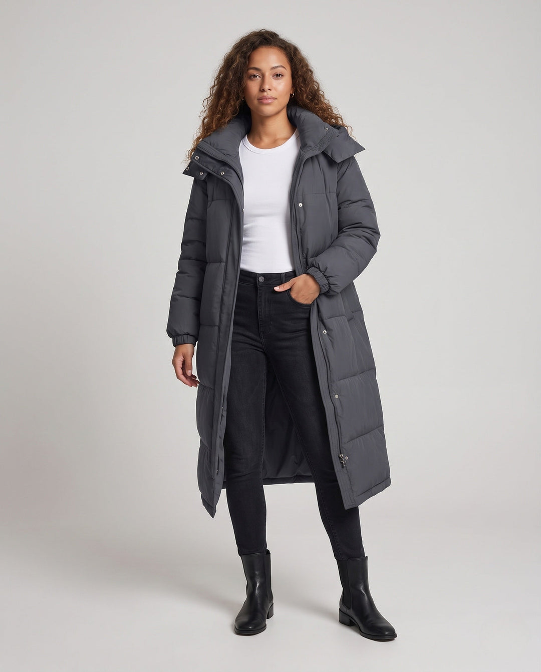 Rhoswen extra long hooded puffer coat