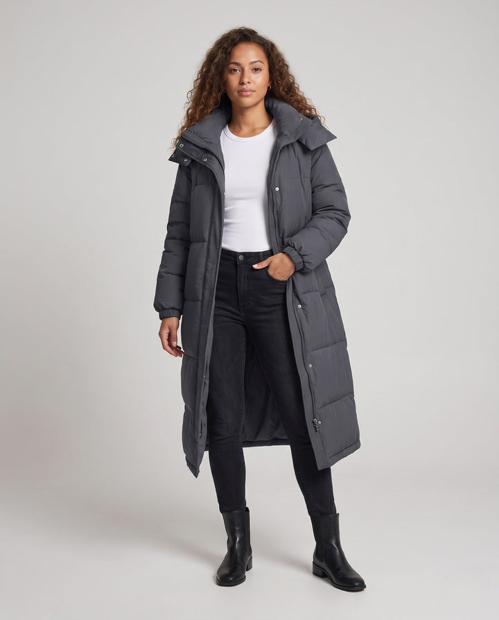 Rhoswen extra long hooded puffer coat