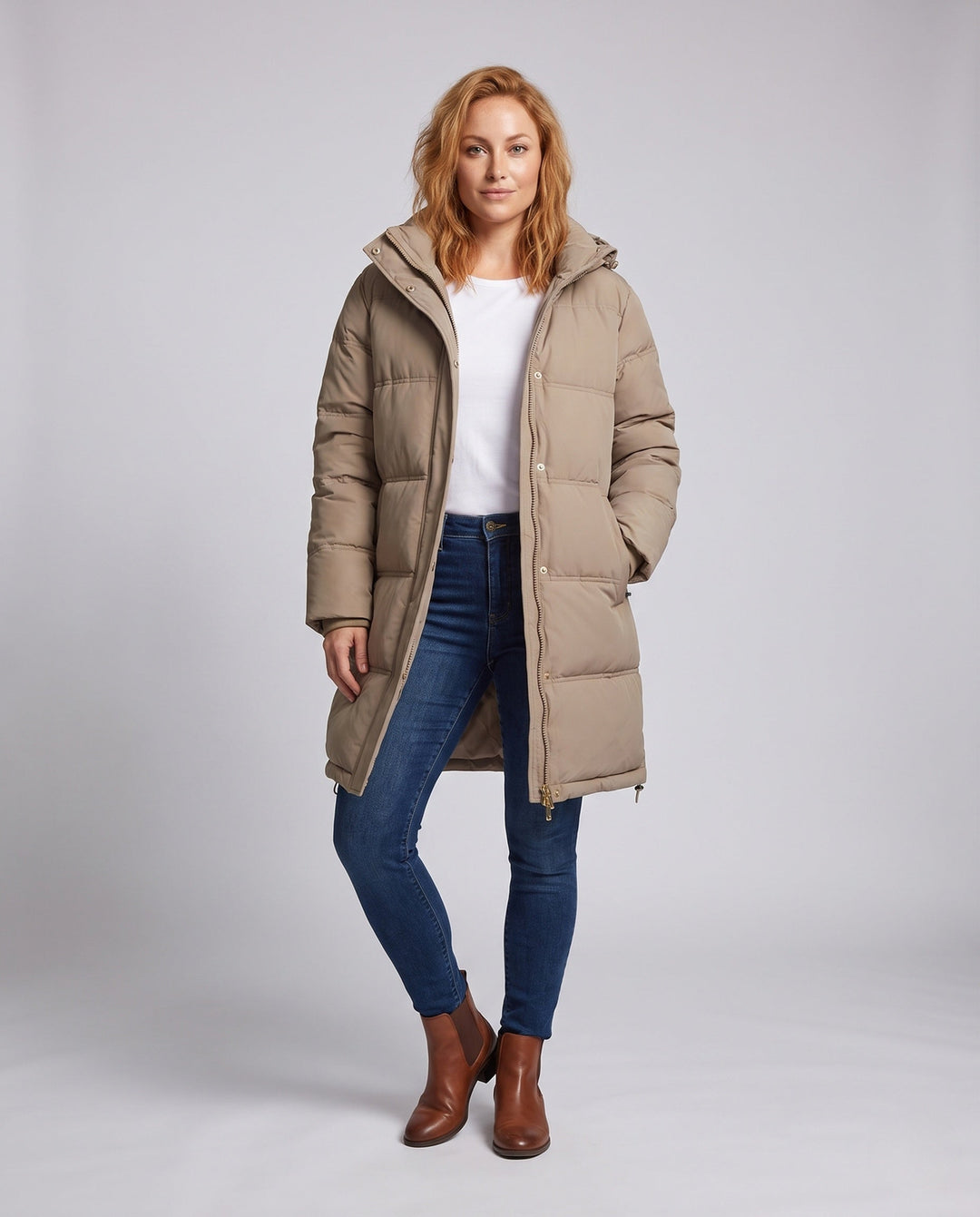 Loveday long padded coat with hood and side zips