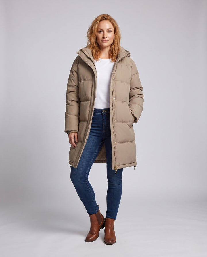 Loveday long padded coat with hood and side zips