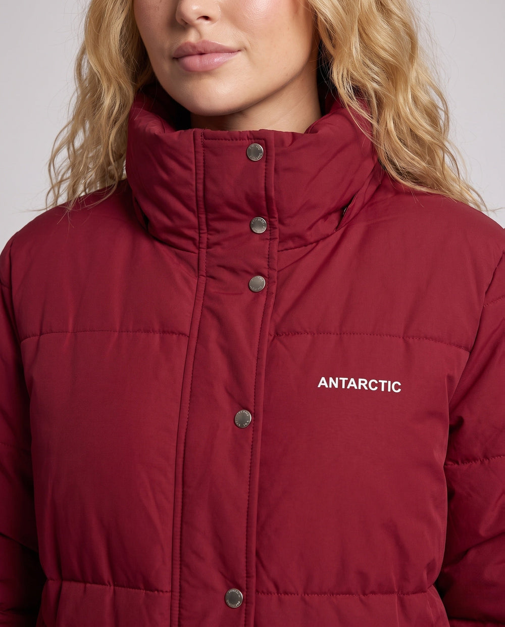 Gilda high collar long quilted coat with hood – image 2