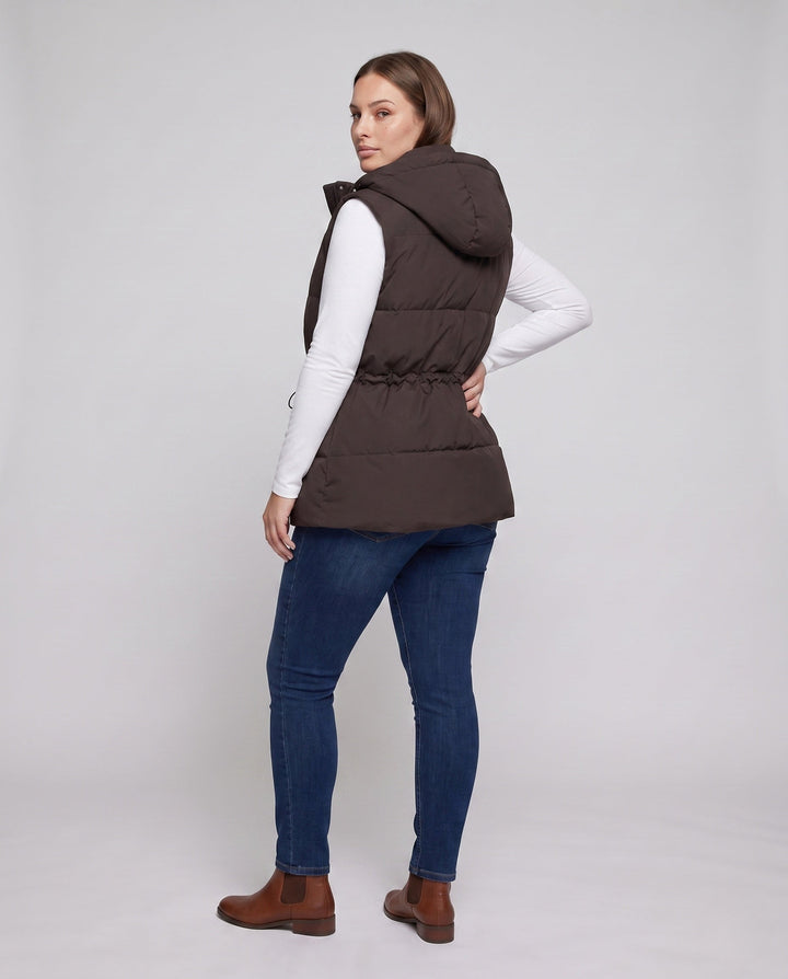 Lleucu long padded hooded gilet with drawstring waist – image 4