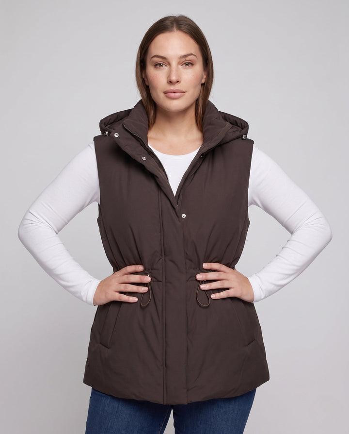 Lleucu long padded hooded gilet with drawstring waist – image 2