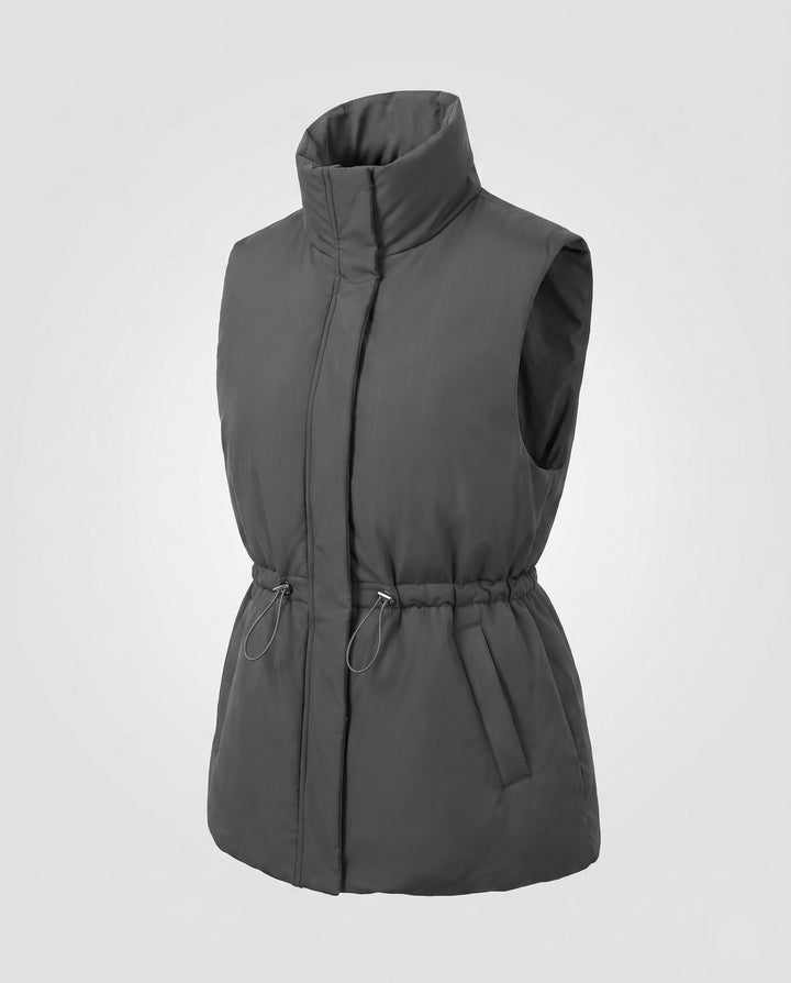 Lleucu long padded hooded gilet with drawstring waist – image 5