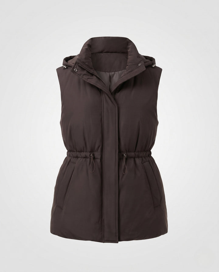 Lleucu long padded hooded gilet with drawstring waist – image 7
