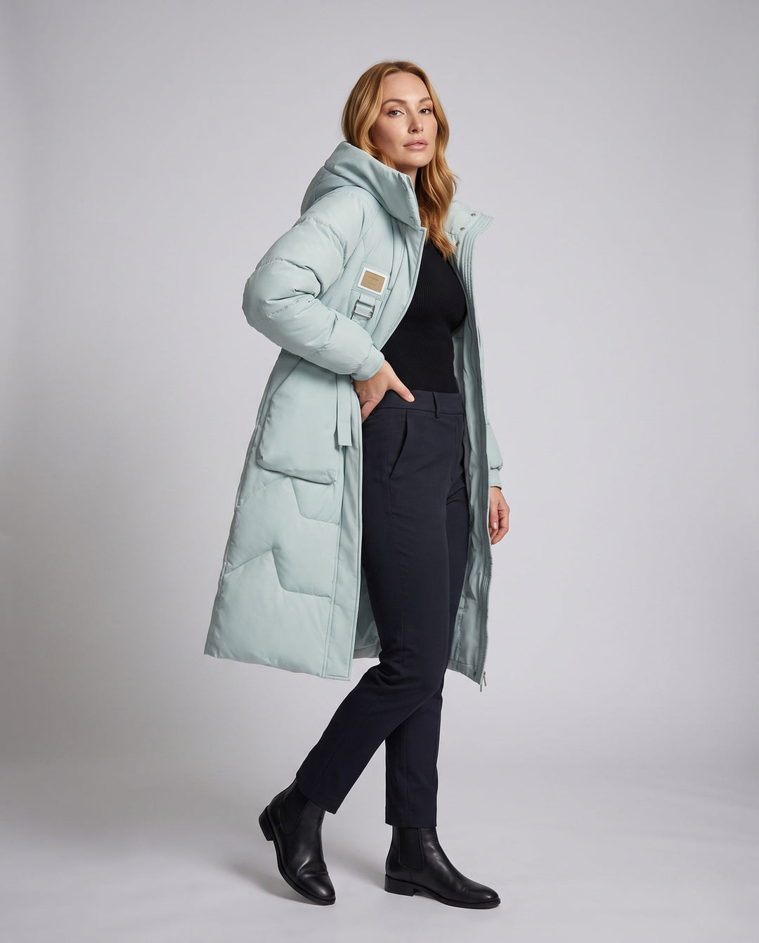 Gwenna long winter coat with oversized hood