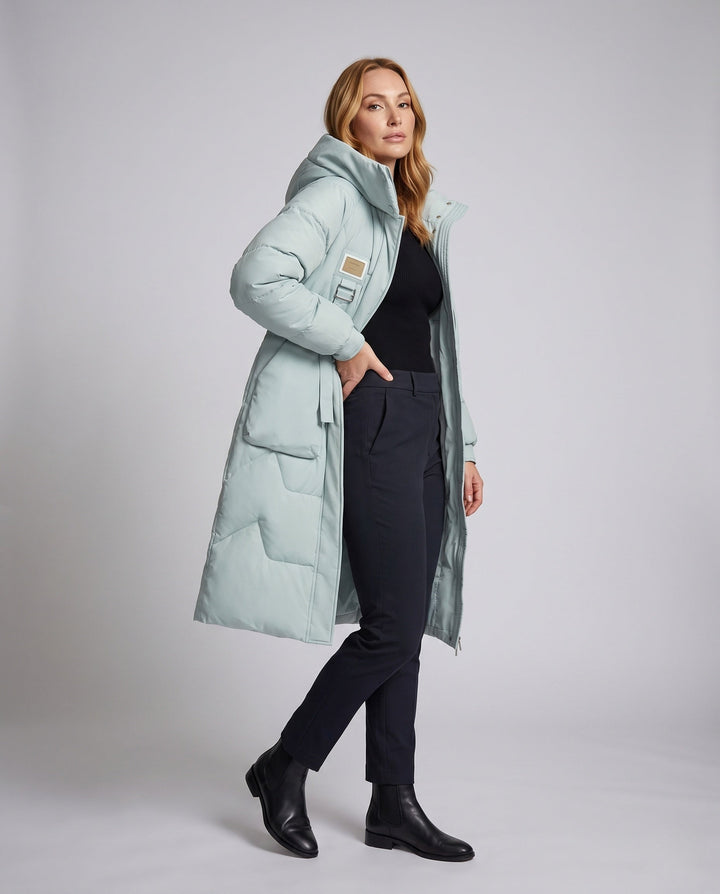 Gwenna long winter coat with oversized hood