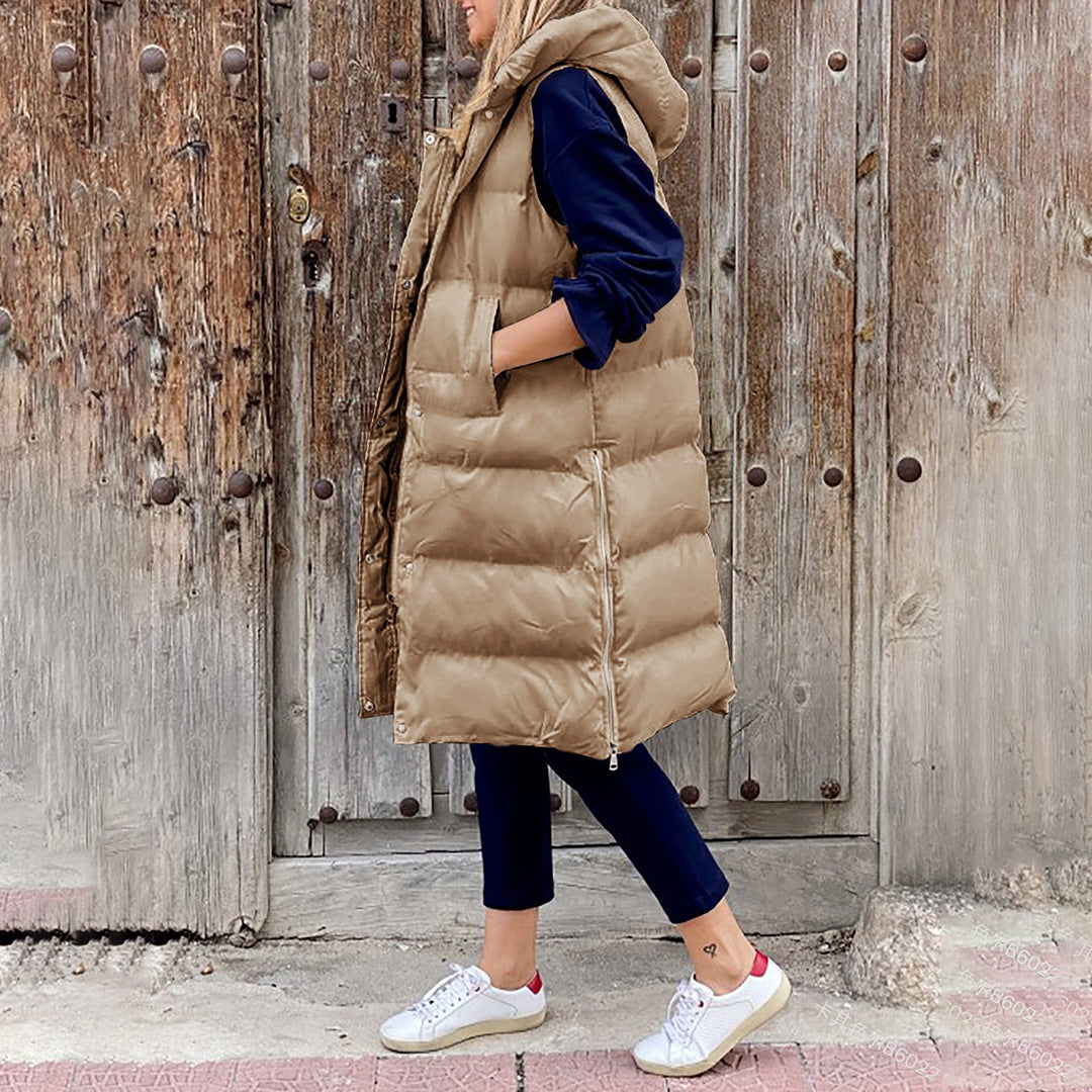 Rosamunde long hooded quilted gilet